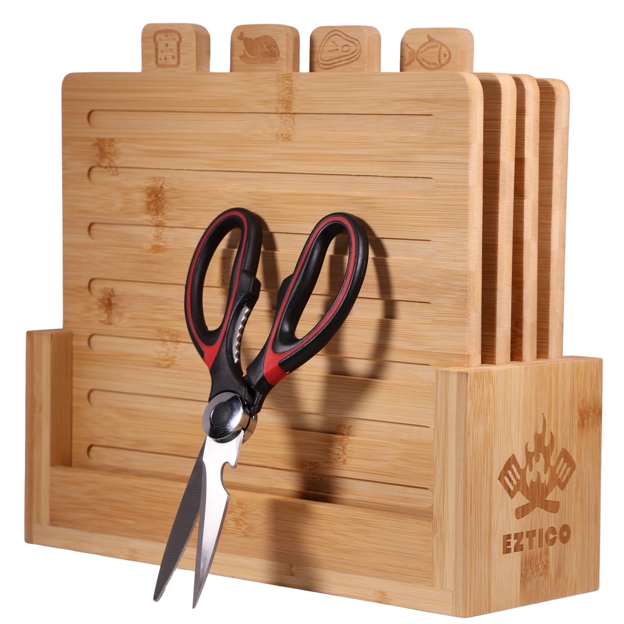 EZTICO- Cutting Boards For Kitchen, Wood Cutting Board Set, Bamboo Cutting Board Set with Holder, Wooden Cutting Board Set, Cutting Board Wood, Wooden Chopping Board, Charcuterie Boards, Butcher Block