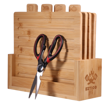 EZTICO- Cutting Boards For Kitchen, Wood Cutting Board Set, Bamboo Cutting Board Set with Holder, Wooden Cutting Board Set, Cutting Board Wood, Wooden Chopping Board, Charcuterie Boards, Butcher Block
