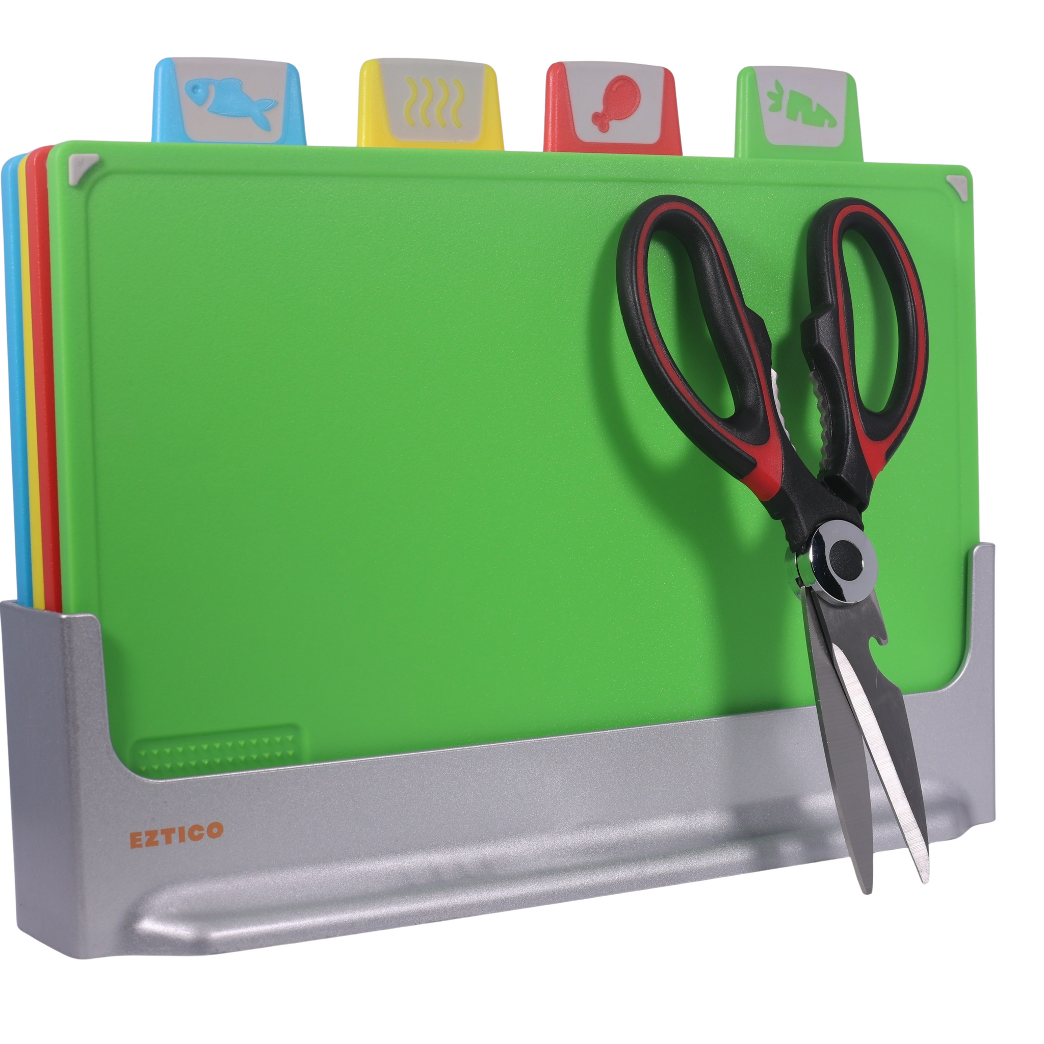 EZTICO-Chopping Boards, Color-Coded Non-Slip Kitchen Cutting Board Set, BPA-Free and Dishwasher Safe, Cutting Board Organizer, Plastic Cutting Boards for Kitchen, Durable Thick Design, Charcuterie