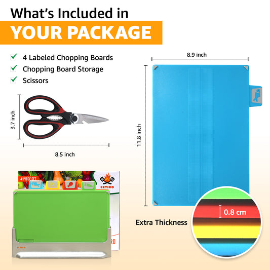 EZTICO-Chopping Boards, Color-Coded Non-Slip Kitchen Cutting Board Set, BPA-Free and Dishwasher Safe, Cutting Board Organizer, Plastic Cutting Boards for Kitchen, Durable Thick Design, Charcuterie - Eztico