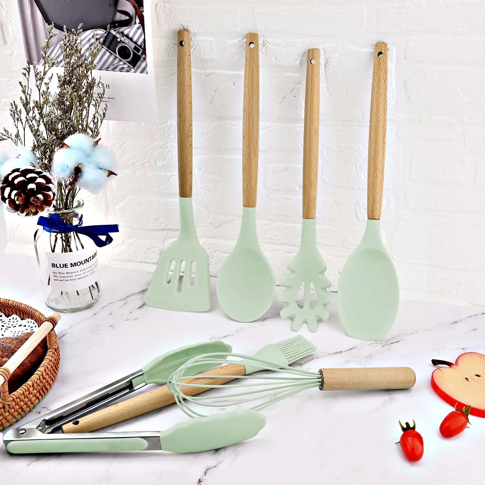 12Pcs/Set Wooden Handle Silicone Kitchen Utensils - Eztico