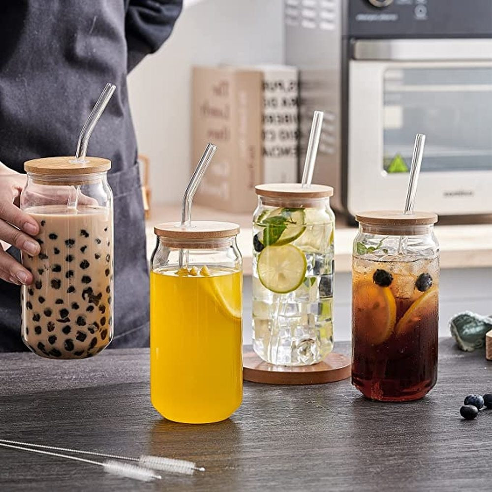 400ml Glass Cup With Lid and Straw - Eztico