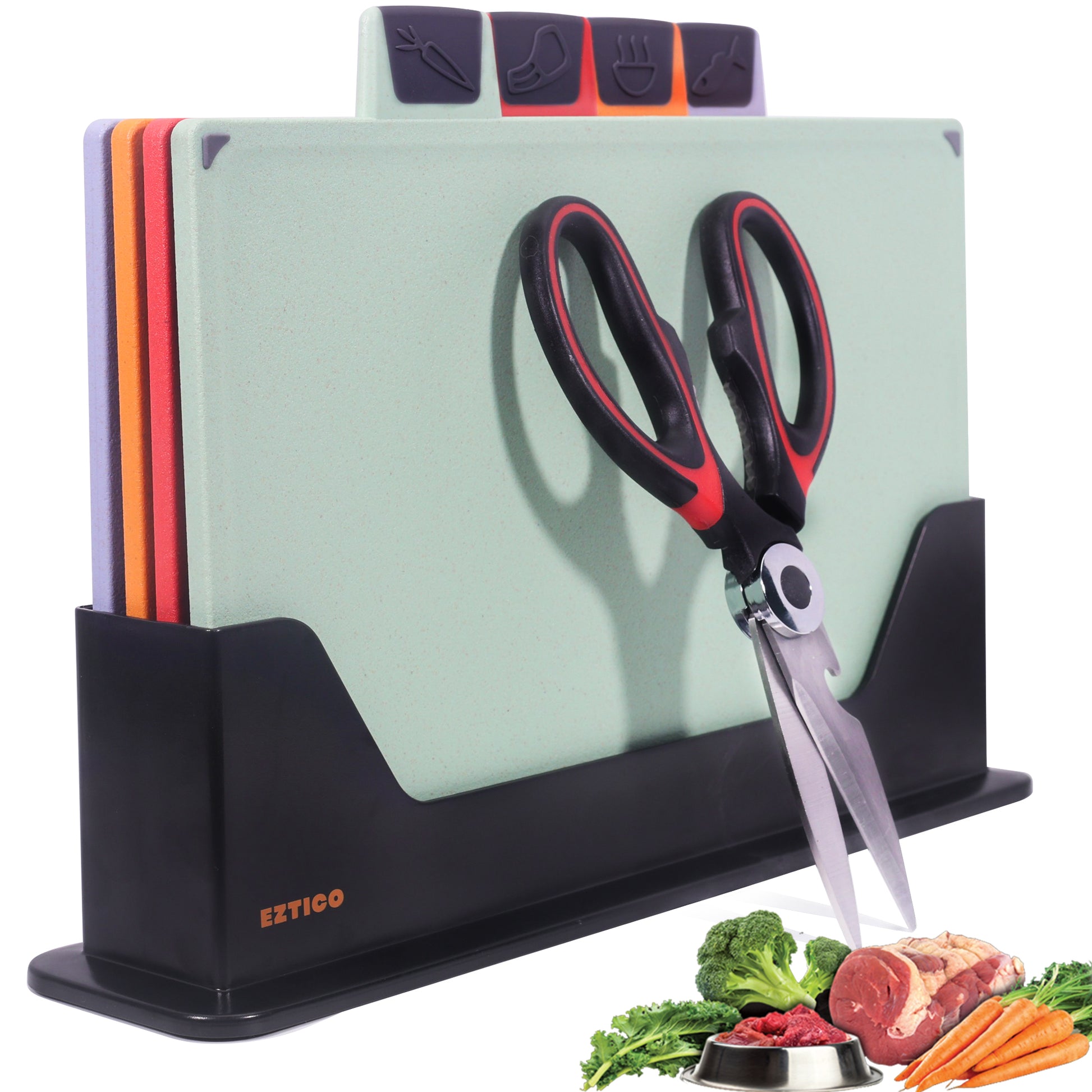 EZTICO- Chopping Board, Food Chopping Boards, Non Toxic Cutting Boards Set, Dishwasher Safe Kitchen Accessories, Plastic Cutting Boards for Kitchen, BPA-Free, Cutting Board Organizer, Butcher Block - Eztico